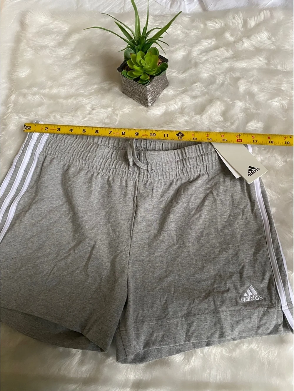 Adidas Women's Gray Shorts with White Stripes, Size L